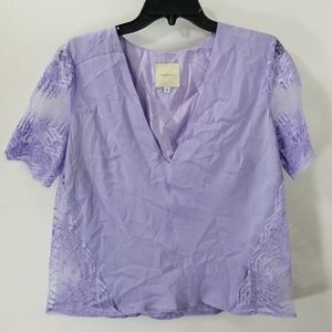Mason Lavender Silk V-neck Lace Top Size 6
